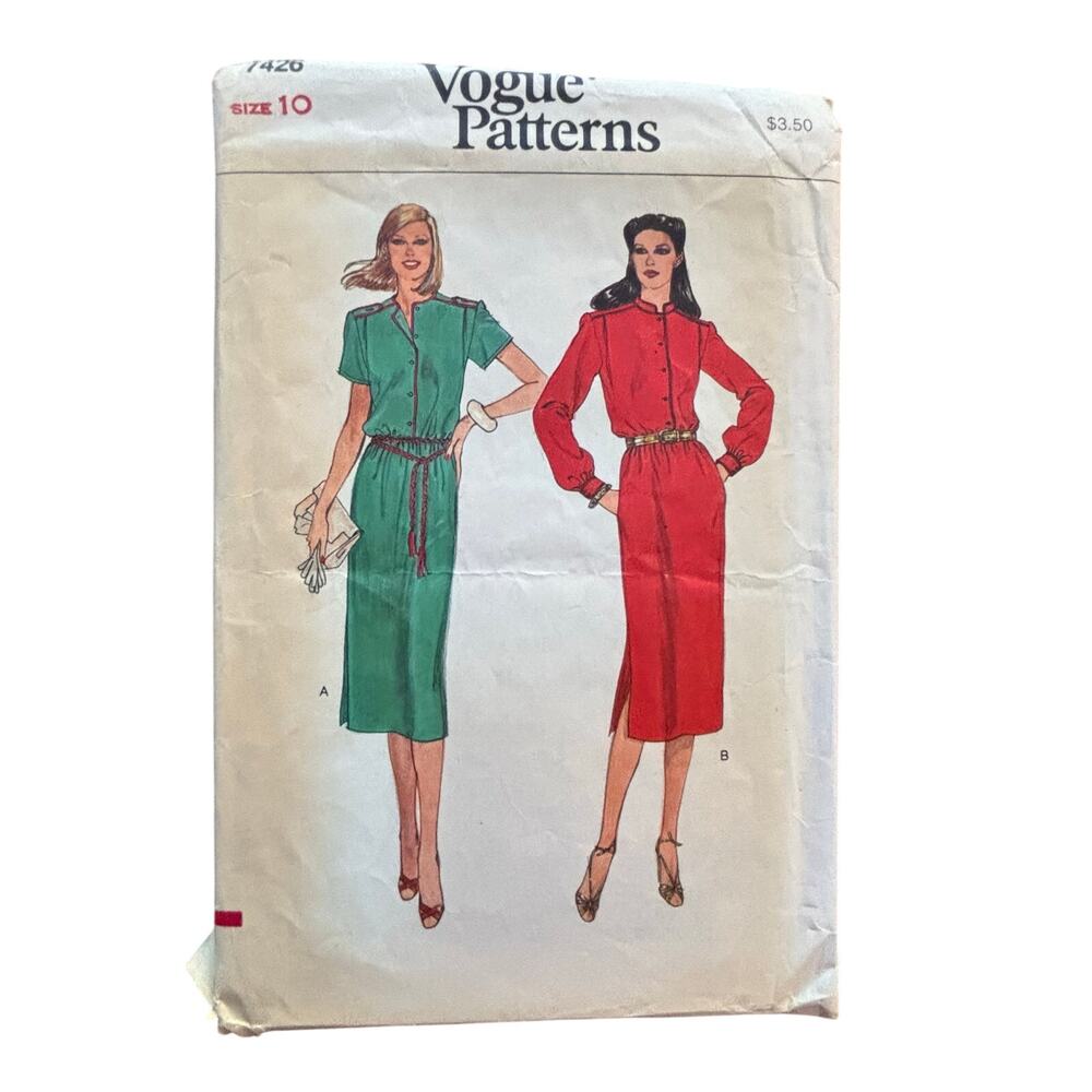 Vintage VOGUE PATTERN #7426 Size 10 sewing instructions uncut 1980s dress